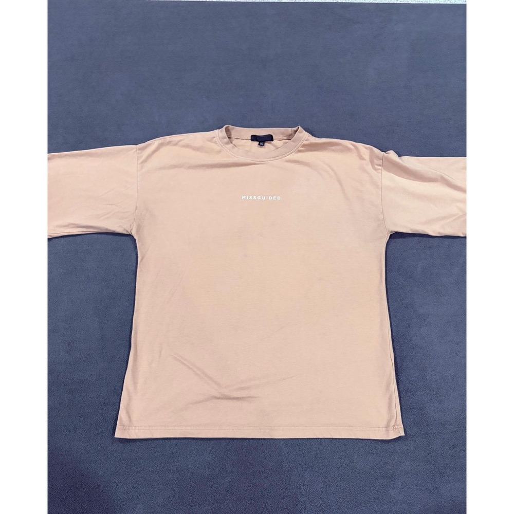 Missguided Oversized T Shirt Unisex 8‎ Beige Spellout Logo Crew Neck Streetwear